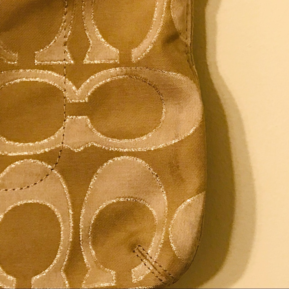 Coach Poppy Signature Metallic Jacquard Khaki Chain Purse Tote Bag - Picture 5 of 11
